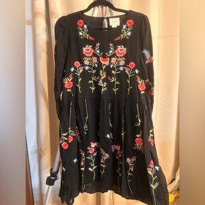 Anthropologie Maeve Allison Embroidered Tunic Black Dress Size XS